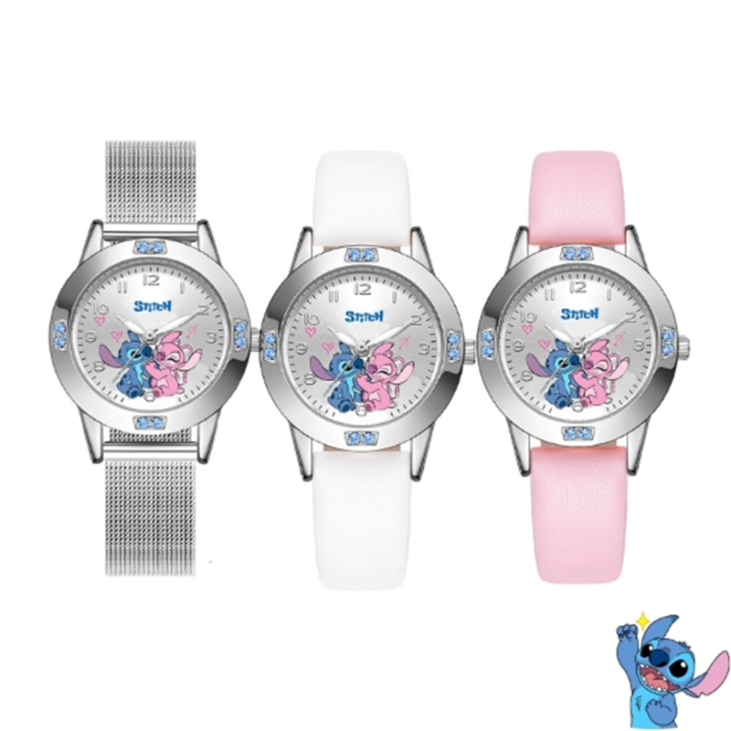 Disney Stitch girl's Watches Diamond Quartz Watch per le donne Stich Cartoon Leather orologi da polso Fashion Steel Belt Watch Gift
