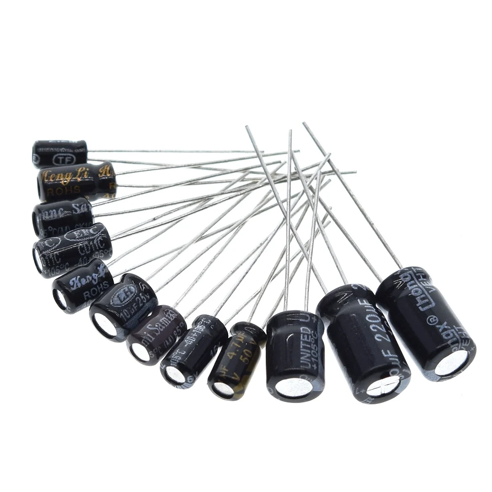 TZT 120pcs 12 value kit 1uF-470uF Electrolytic Capacitor Package 1UF 2.2UF 3.3UF 4.7UF 10UF 22UF 33UF 47UF 100UF 220UF