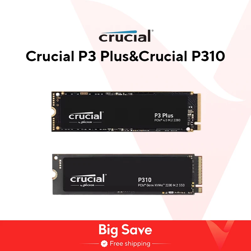 Crucial P3 Plus 2TB 1TB 500GB PCIe Gen4 3D NAND NVMe M.2 SSD, up to 5000MB/s