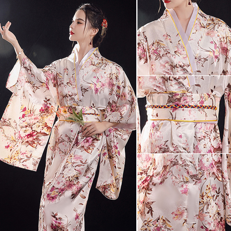 Elegantes japanisches Kimono für Damen, sexy Yukata mit Obi, Cosplay-Kostüm, nationales Neuheits-Abendkleid, bedrucktes Blumen-Geisha-Kleid