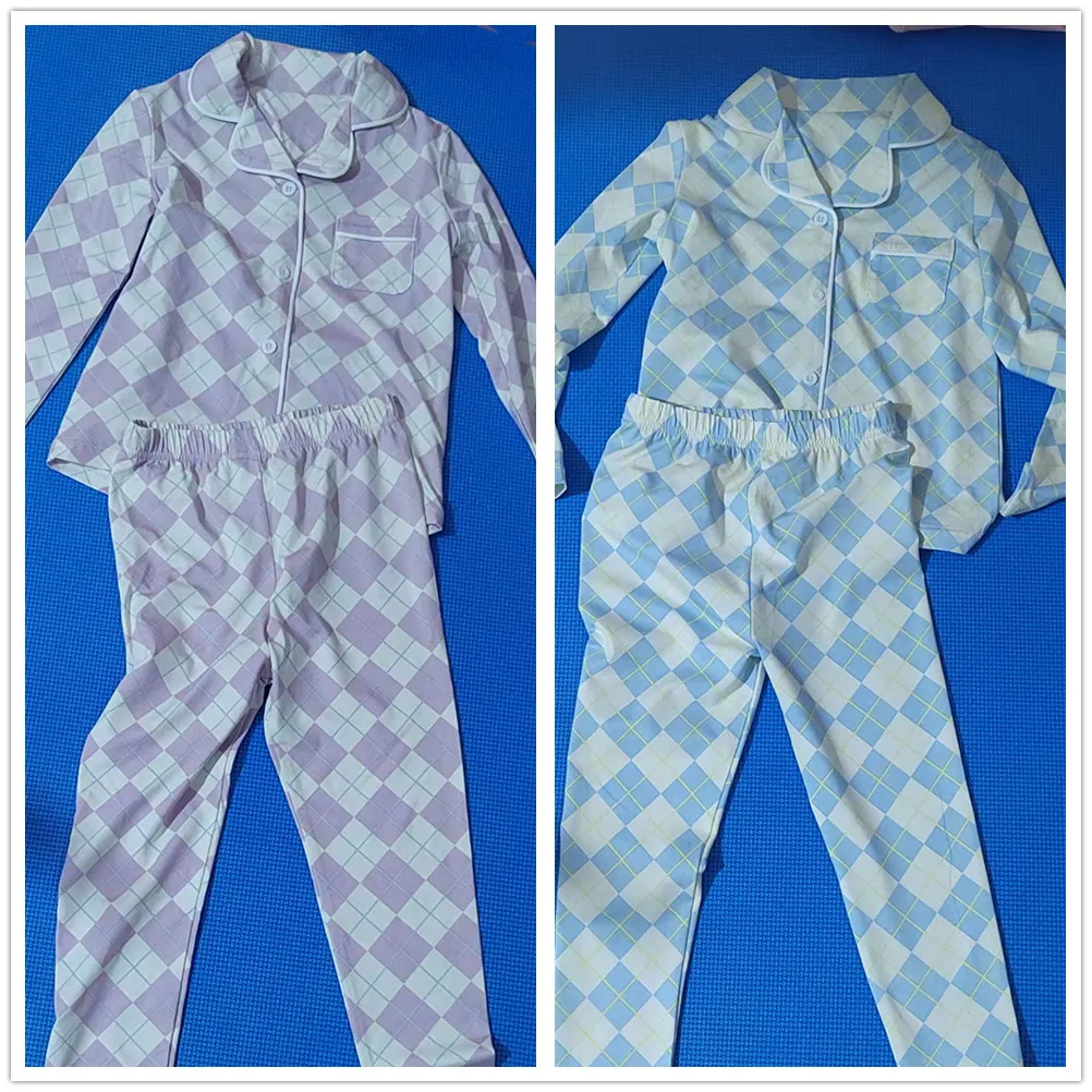 AP 2025 spring summer argyle plaid soft dress set footie pjs family matching clothing