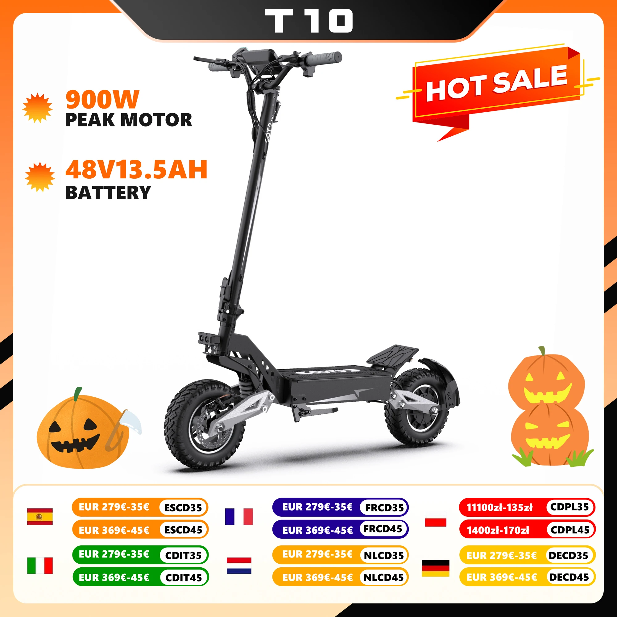 OOTD Hulajnoga Elektryczna T10 Składana Opony Terenowe 11 Cali 500W 48V 13.5AH Składana Elegancka Elektryczna Hulajnoga Górna E-Scoot