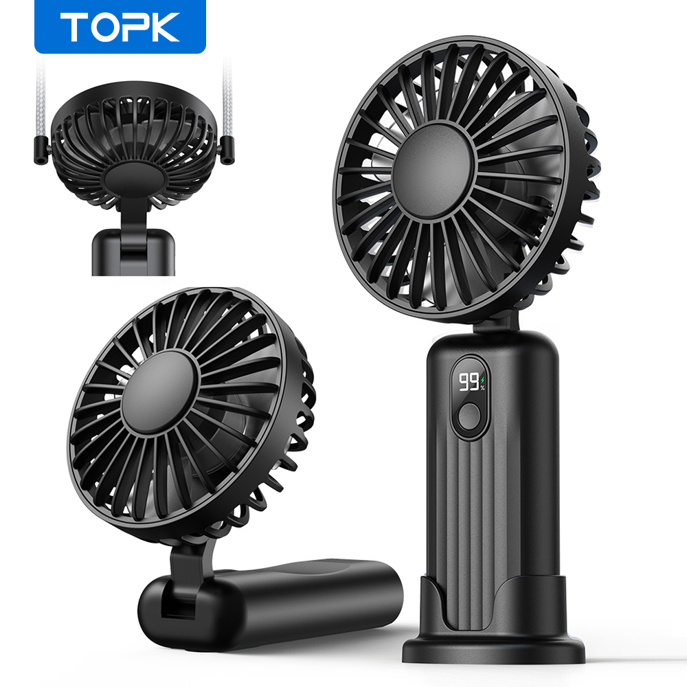 TOPK Portable Mini Fan,2400mAh USB Rechargeable Hand Neck Fan 3in1 Personal Electric Fan Standing Fans for Room Camping Foldable