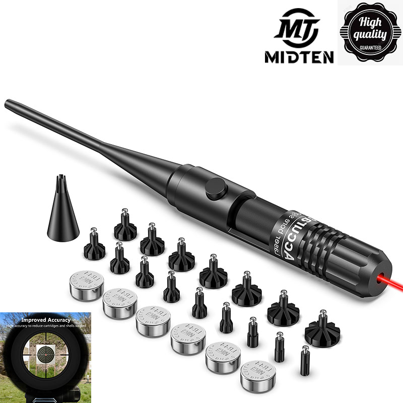 MidTen Rifle Red Laser Bore Sighter Collimator Kit with Box Carry Laser Sight 177 to .64 Caliber Shotgun Hunting Boresighter