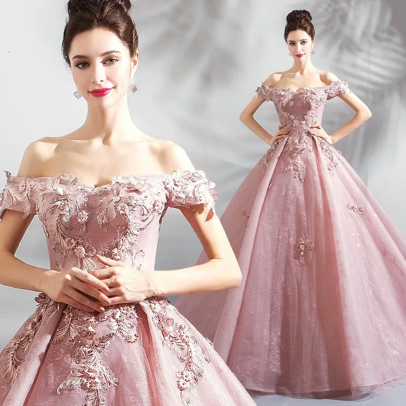 Vestido largo envolvente rosa con hombros descubiertos para mujer y niña, vestido de fiesta de noche, vestido de actuación, boda, arena, dama de honor, vestido de invitados