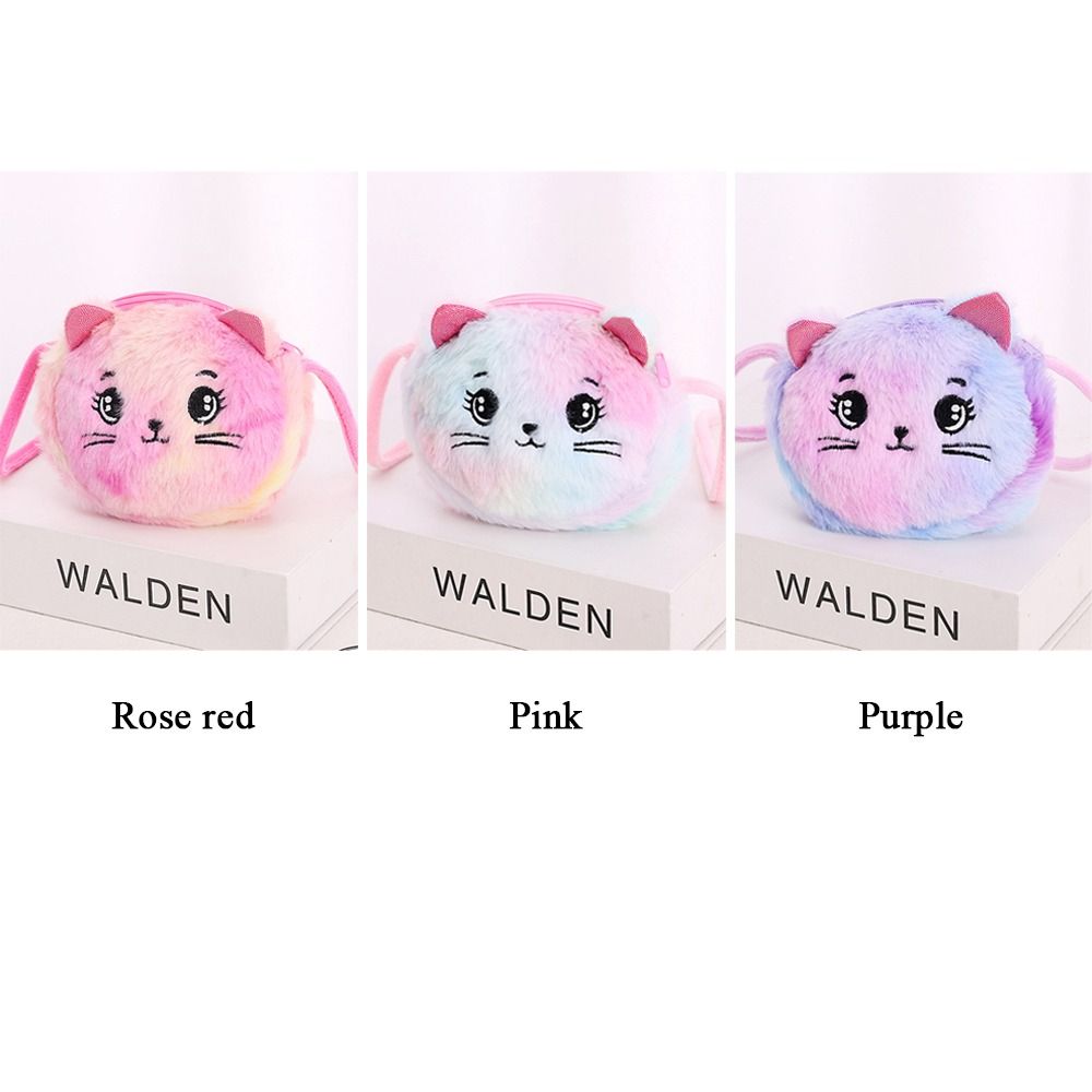 Rainbow Color Cat Messenger Shoulder Bag para crianças, mini bolsos adoráveis, bonecas de pelúcia, bolsas macias, presente para meninas