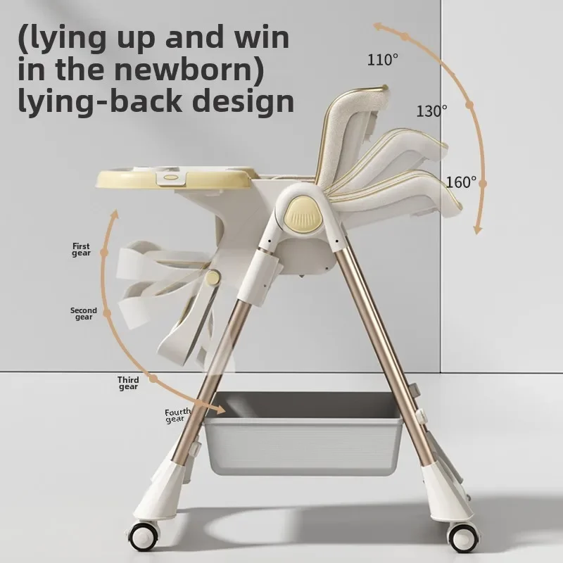 Multi Functional Baby Highchair เก้าอี้ให้อาหาร,ปรับที่นั่งเด็กเก้าอี้ล้อ, เก้าอี้สูงพับสําหรับให้อาหารเก้าอี้เด็ก