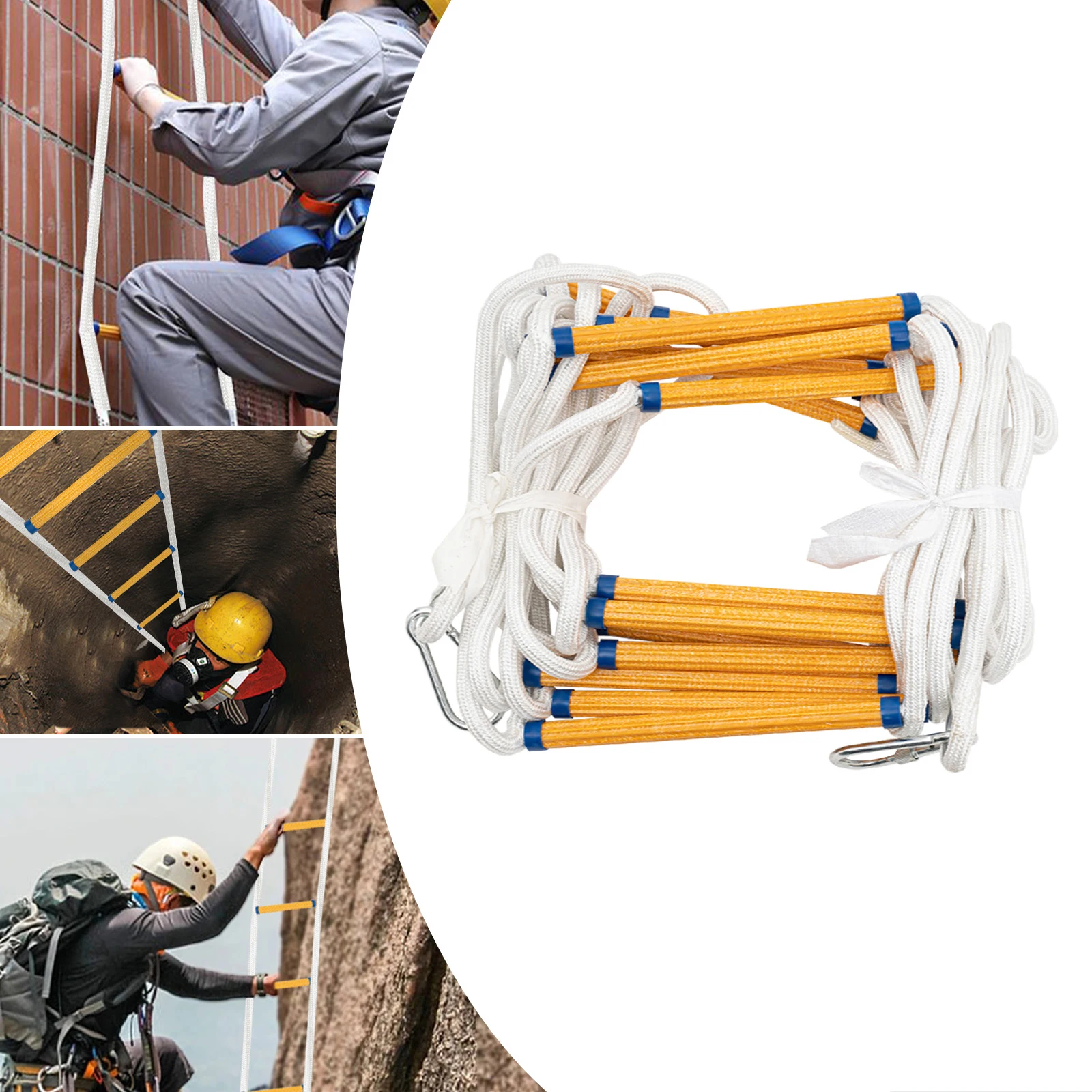 Scala di salvataggio ignifuga da 10 m Scala di corda con 2 moschettoni per vigili del fuoco Casa di salvataggio Capacità di carico dell'albero fino a 200 kg