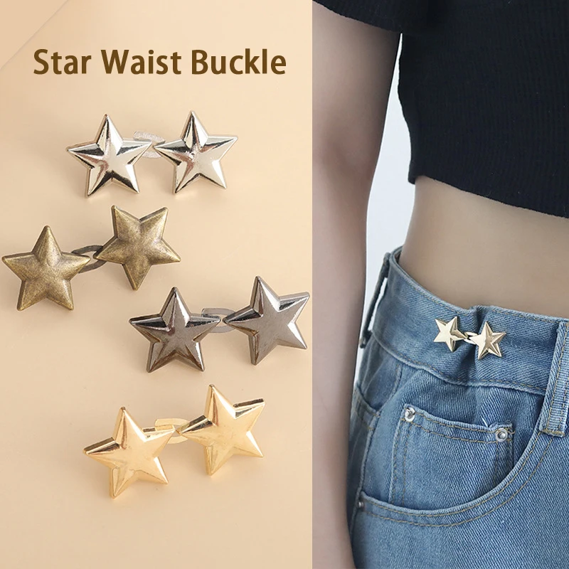 1 par de botones de cintura de ajuste de estrella de Metal desmontable para falda pantalón hebilla ajustable sin costura Jeans Reduce la cintura broche para apretar