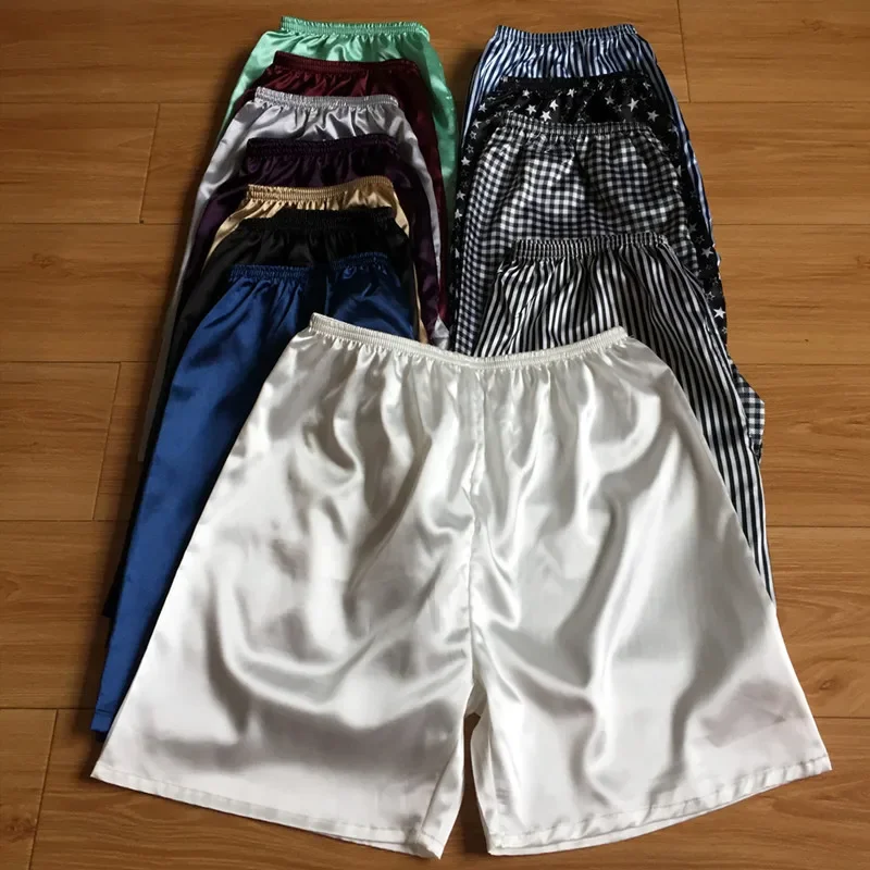 Modischer, seidiger Satin-Pyjama für Herren, glatt, glänzend, Strandmode, Shorts, atmungsaktiv, bequem, Heim-Nachtwäsche, lässig, dünn, schnell trocknend, Bein-Boxershorts