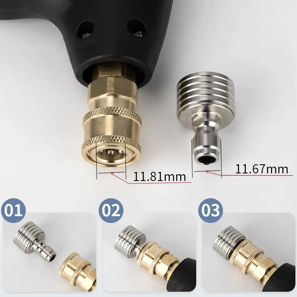 Boquilla de lavado con interfaz de pistola de agua de alta presión, cuchillas de ducha de acero inoxidable, conexión rápida 1/4, herramienta urbana para jardín y coches