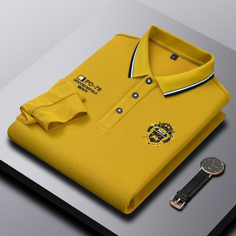 Bordado puro algodão venda quente camisa polo masculina 2024 novo outono e inverno manga comprida respirável casual fino ajuste topo 4xl