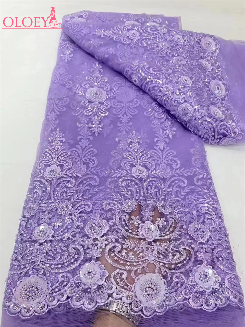 ウェディングドレス、フランスの刺embroidery、アフリカのナイジェリアのファッション用にビーズが付いたレース生地