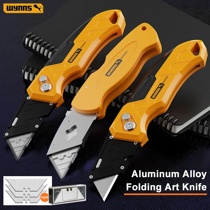 WYNNS-cortador de caja de alta resistencia, cuchillo de utilidad plegable, cuchillas de cambio rápido, herramienta de corte de cuchillas SK5 para cajas de cartón