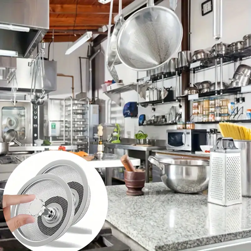 2 conjuntos de filtro de pia de cozinha com alça e rolha, cesta de drenagem de substituição, filtro de malha de aço inoxidável, furo de resíduos