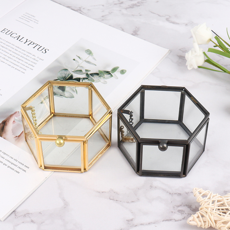 1 шт., креативная пустая геометрическая стеклянная шкатулка для драгоценностей, держатель для ювелирных изделий, коробка для колец, золотой, черный цвет, для хранения ювелирных изделий, свадебный подарок