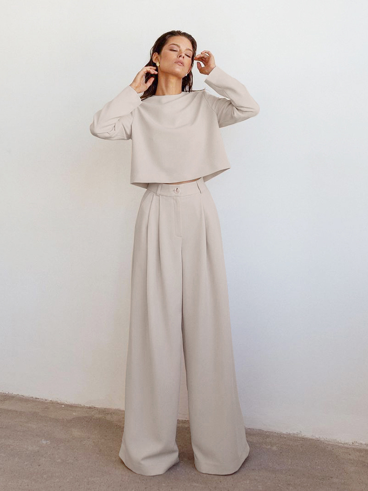 Mnealways18 Cổ Điển Rộng Quần Tầng-Chiều Dài Xếp Ly Rời Quần Tây Nữ Mùa Xuân Quần Ống Rộng Nữ Vintage Palazzo Quần 2022