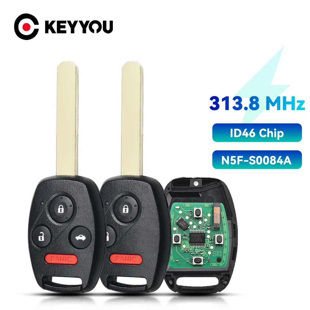 KEYYOU llave remota de coche para Honda Civic 2006 2007 2008 2009 2010 2011 PCF7961 Chip N5F-S0084A 313,8 MHz 3/4 botones