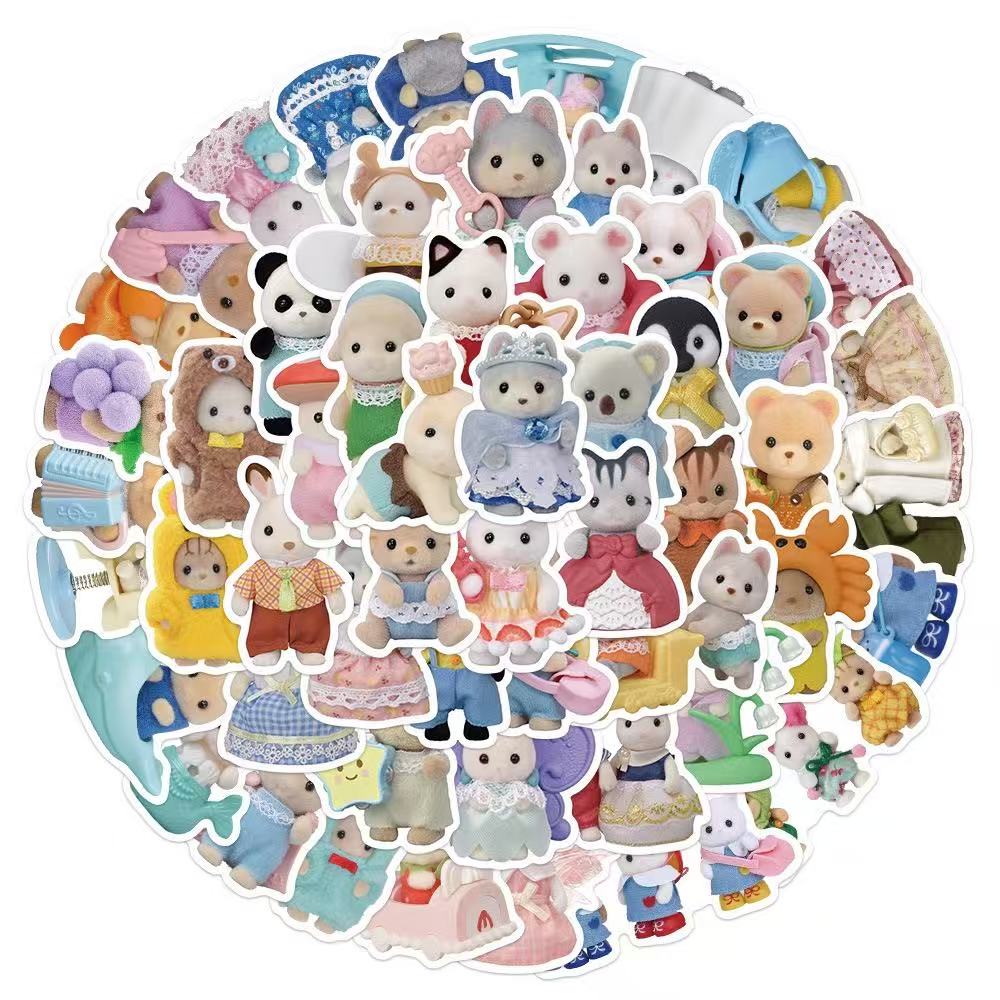 55 STKS Calico Critters Familie Cartoon Leuke Handheld Notebook Skateboarden Bagage Decoratieve Stickers