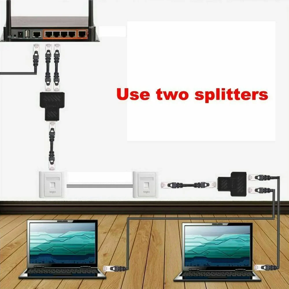 Conector adaptador 8P8C distribuidor RJ45 de rede Ethernet 1-em-2 plugue expansor (suggest usando dois juntos)