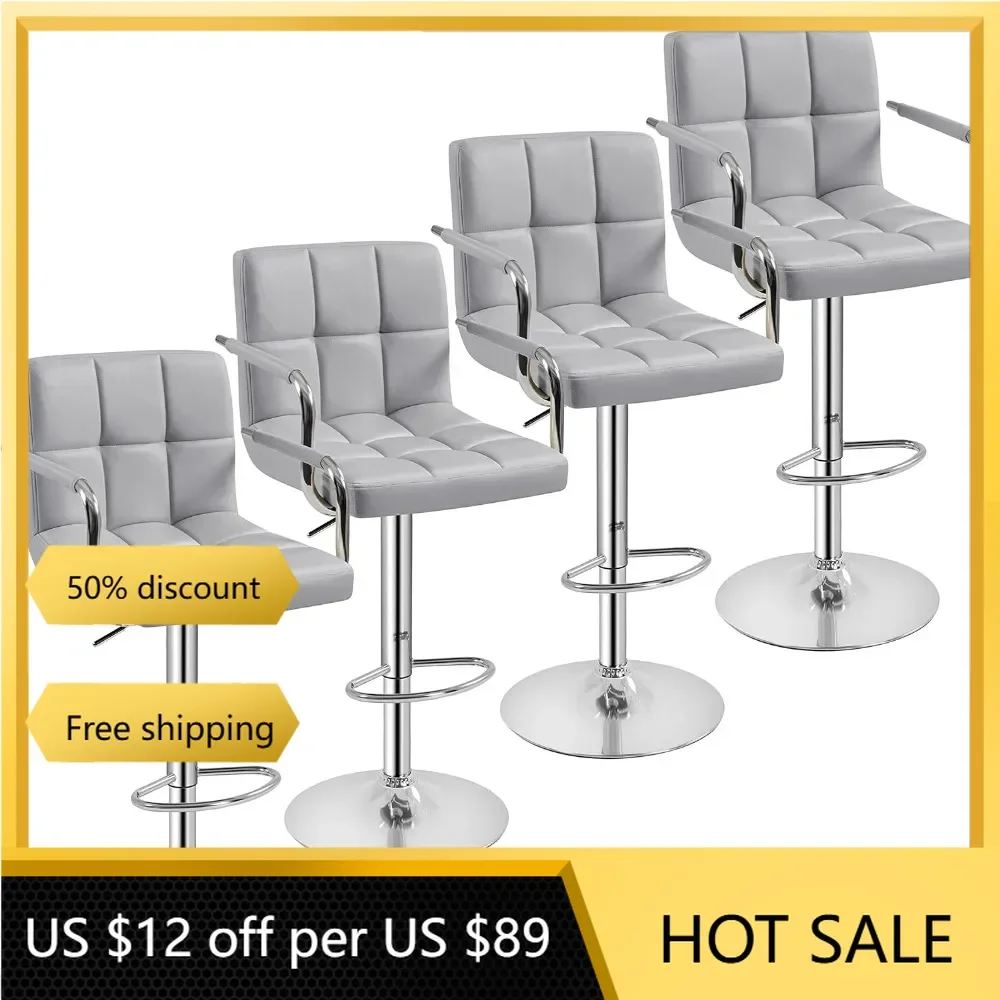 4pcs Adjustable Bar Stools Kitchen Counter Barstools Bar/Counter Height Stool Chairs PU Leather Hydraulic Swivel Dining Chair