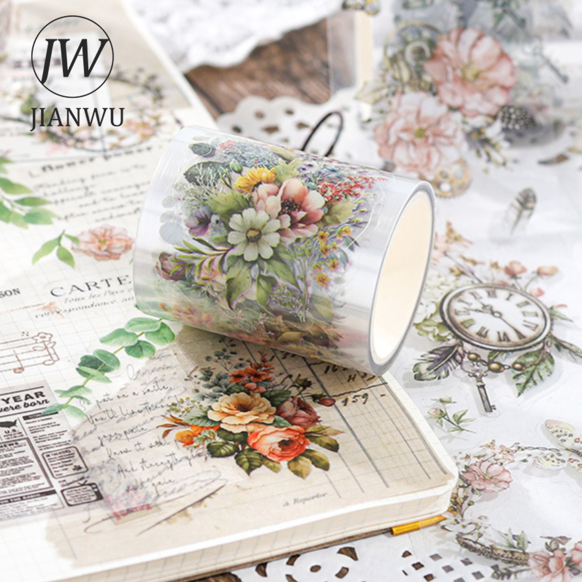 JIANWU 50 ミリメートル * 200 センチメートルカラフルな花束シリーズヴィンテージ植物花素材の装飾 PET テープクリエイティブ DIY ジャーナルコラージュ文具