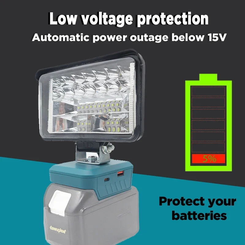 Lámpara LED de trabajo para coche, linterna, foco tipo C, Banco de energía USB para Makita Lomvum Zhipu Hongsong, batería de iones de litio de 18V