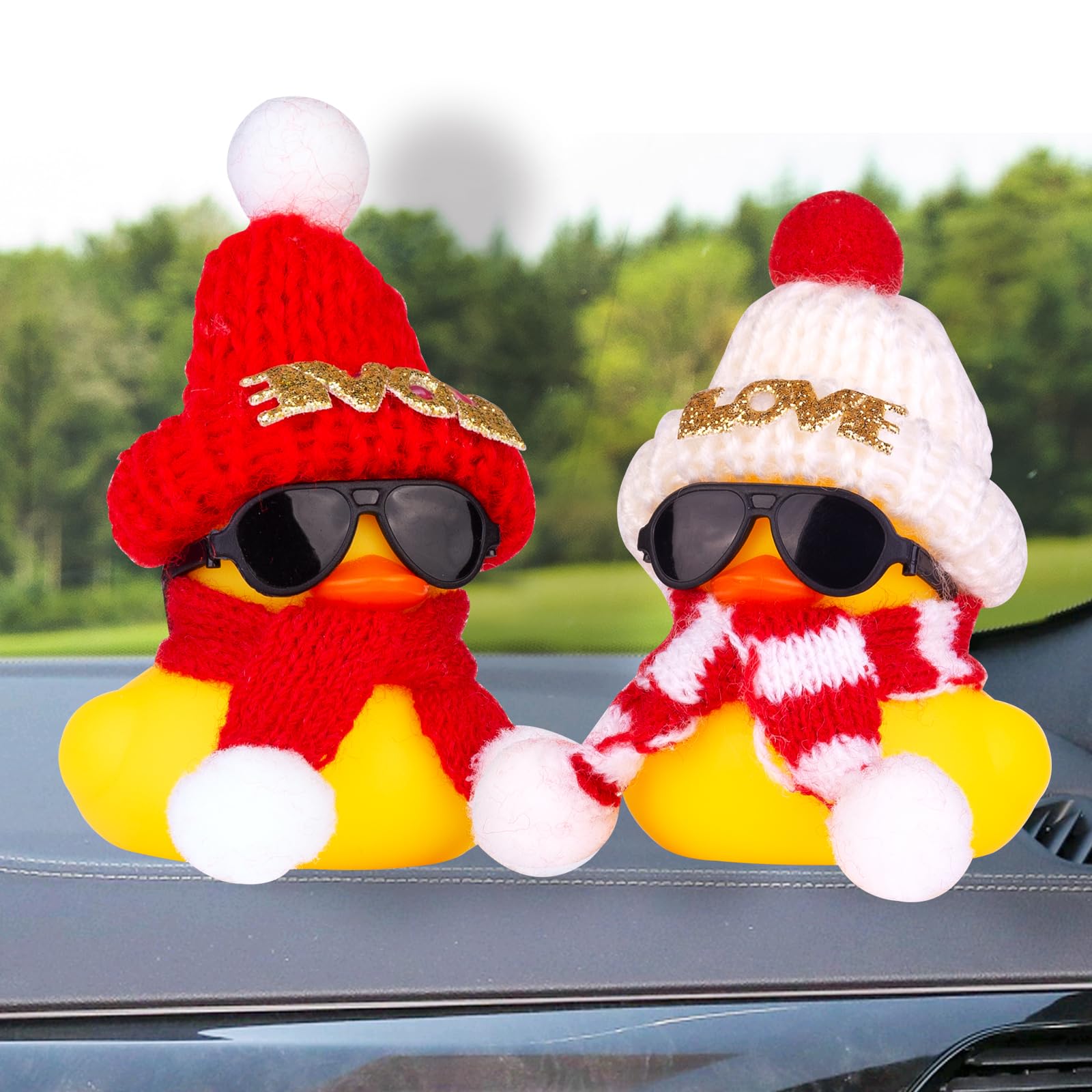 Car Rubber Duck, Cute Winter Duck Car Dashboard Decorations for Car Ornaments Accessories with Mini Hat, Sunglasses