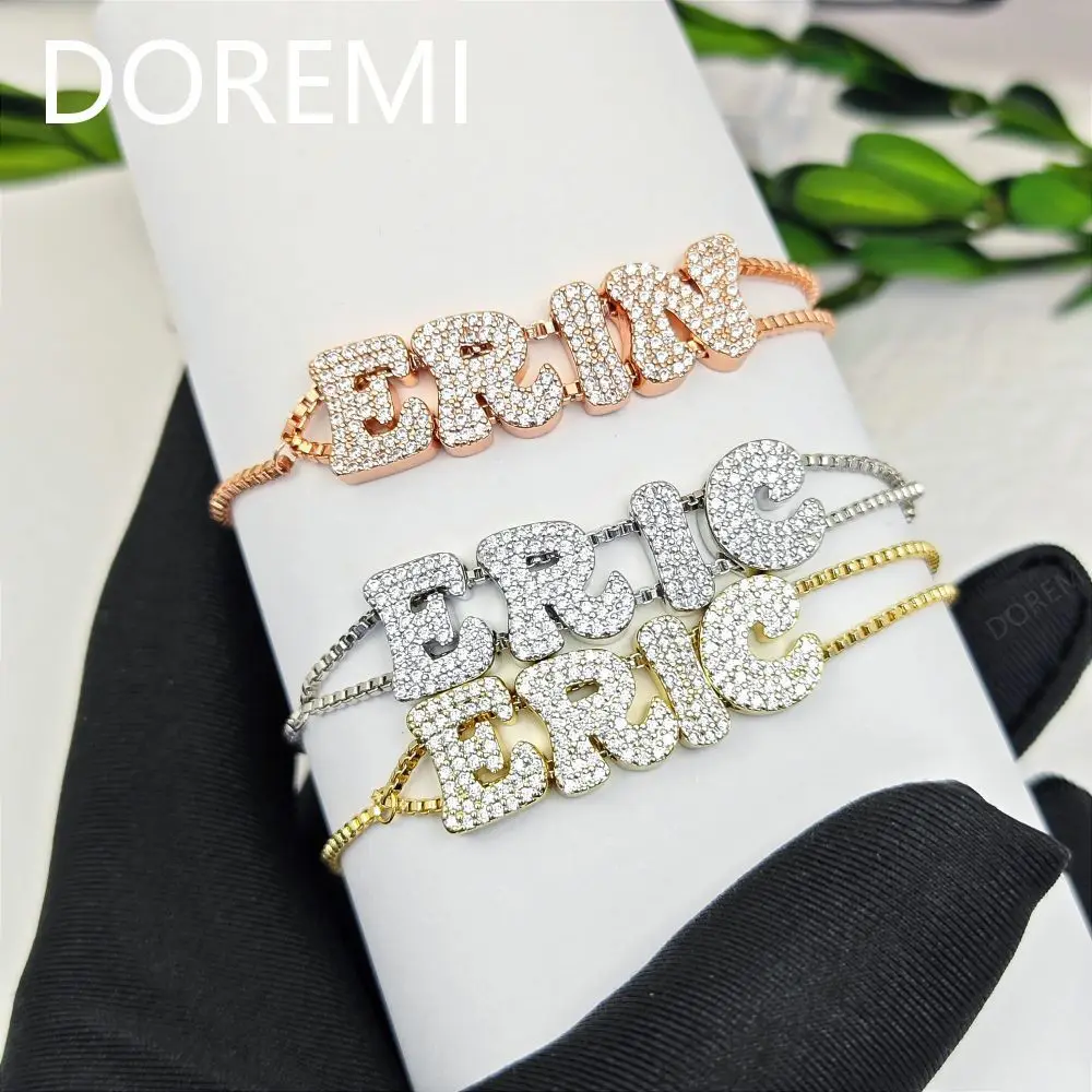 DOREMI ไขมันฟองสไลด์ตัวอักษรเริ่มต้นสร้อยข้อมือคริสตัลตัวอักษรผู้หญิงชื่อ DIY เลื่อน Slider สร้อยข้อมือ