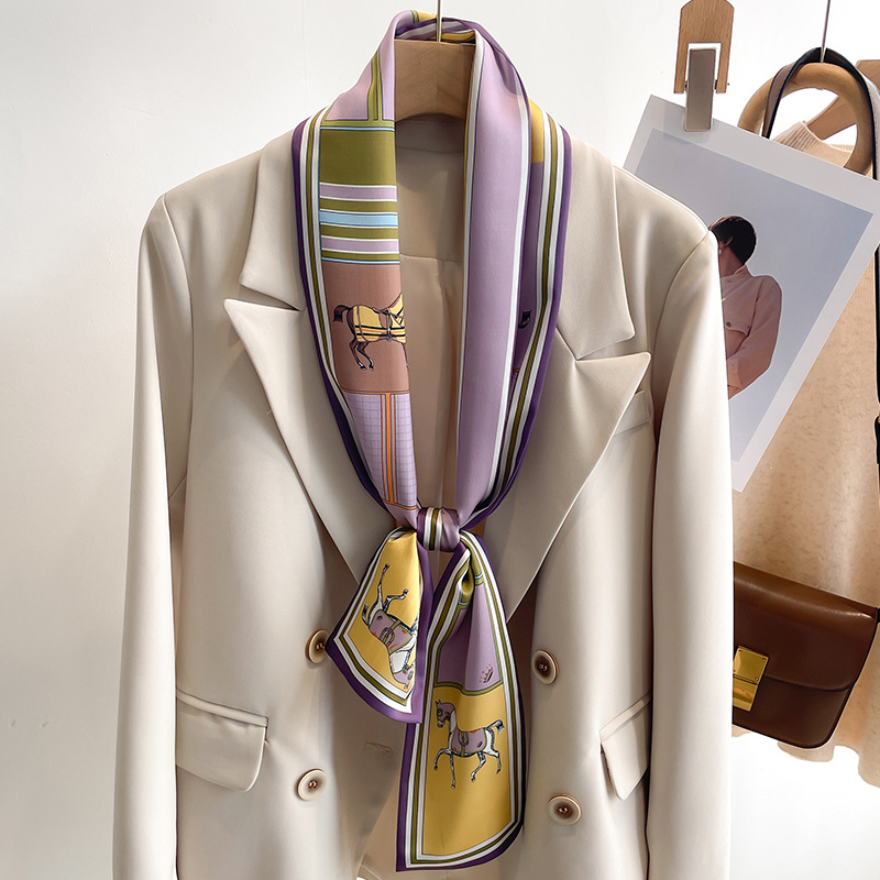 Nueva bufanda de seda pequeña a la moda para mujer, bolso con lazo, diadema con estampado de caballo, cinta para el pelo de estilo coreano, marca de lujo