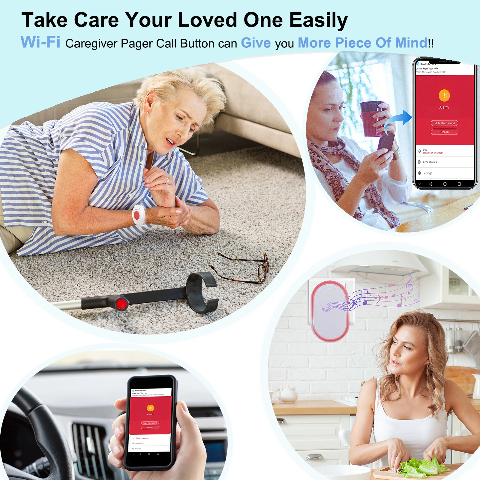 Topvico Tuya Khẩn Cấp Hoảng Loạn Nút WIFI Dành Cho Người Cao Tuổi Báo Động RF 433Mhz SOS Vòng Tay Không Dây Đồng Hồ Gọi Người Già Android ứng Dụng IOS