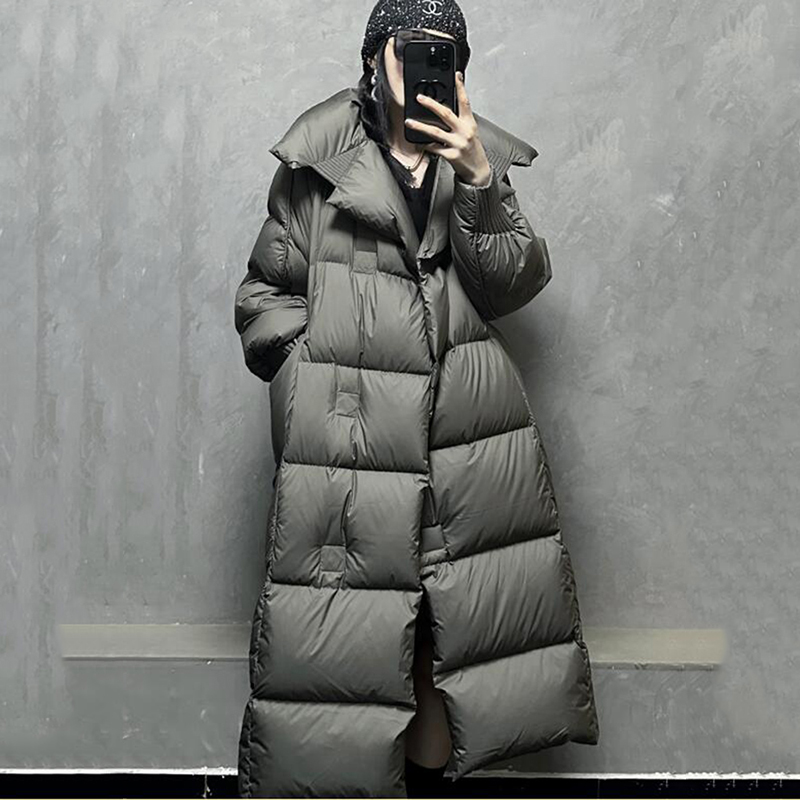 2024 Winter Neue Maxi-Lange Weiße Daunen Puffer Jacke Verdicken Warm Über Knie Maxi-Länge Winter Mantel Lange gesteppte Gepolsterte Mantel
