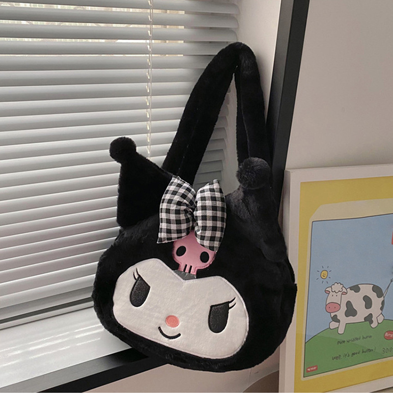 สาวขนาดใหญ่ความจุการ์ตูนอะนิเมะ COZY Fluffy Tote กระเป๋า,Kuromi Plush Tote & กระเป๋าสะพาย,Cinnamoroll Melody Faux FUR กระเป๋าถือ