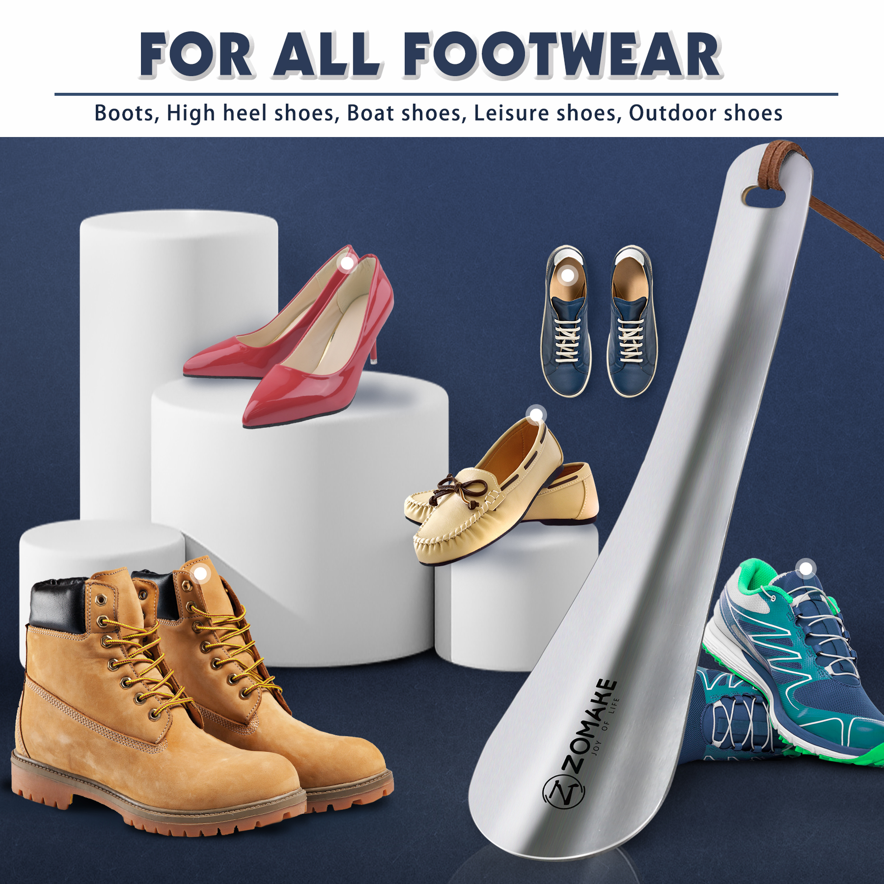 Cuernos de zapatos de metal de acero inoxidable de 7,3 pulgadas con zapatero de viaje, elevador de zapatos para hombres y mujeres