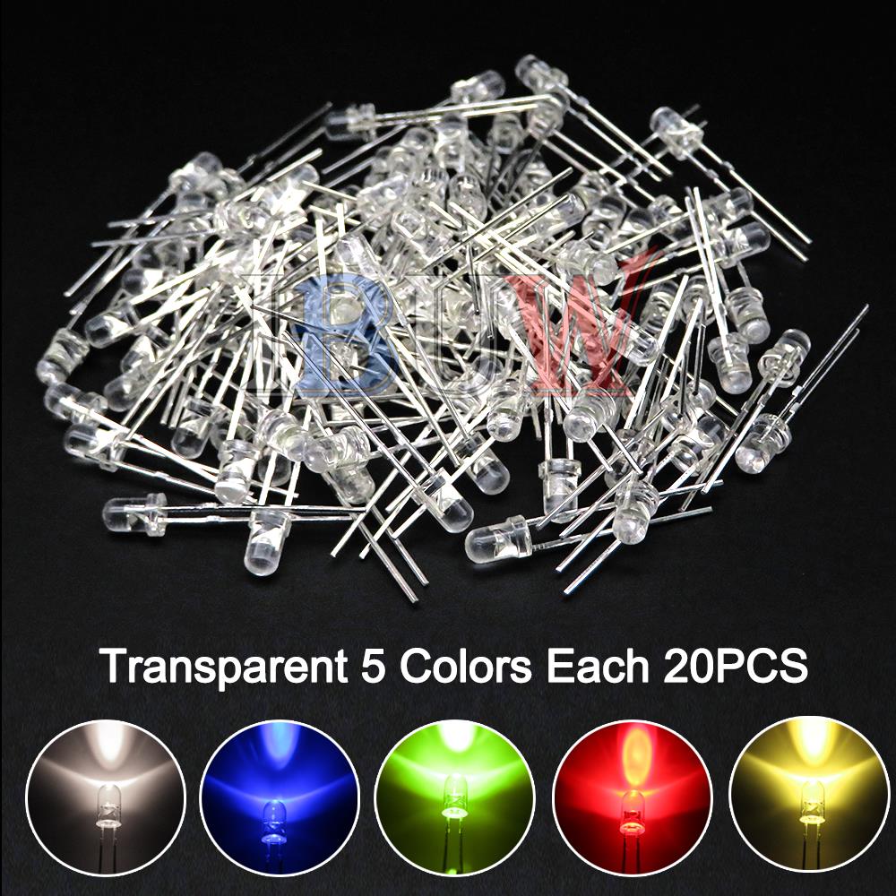 100 Pz/lotto 3mm Diodo LED F3 Kit Assortiti ibuw Bianco Verde Rosso Blu Giallo Arancione Rosa Viola Bianco Caldo FAI DA TE Diodo Emettitore di Luce