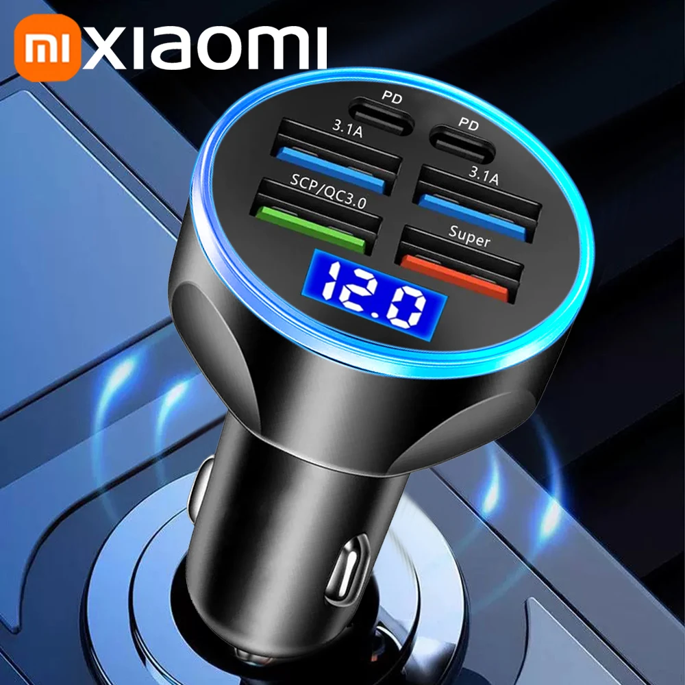 Xiaomi 250W Car Charger QC3.0 Fast Charge 6-in-1 Car Cigarette Lighter Plug 5 Port Car Charger Flash Charge with Digital Display