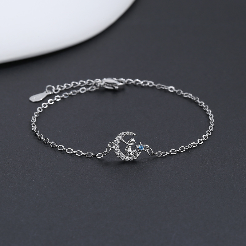 Ventfille 925 selo prata cor estrela pulseira moda coreano estrelas de cinco pontas cristal pulseira dupla dropshipping atacado