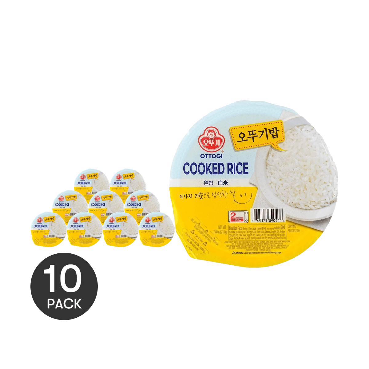 [10 Packs] OTTOGI Delicious Cooked White Rice - 7.4oz x 10 | Microwavable Rice for Quick Meals