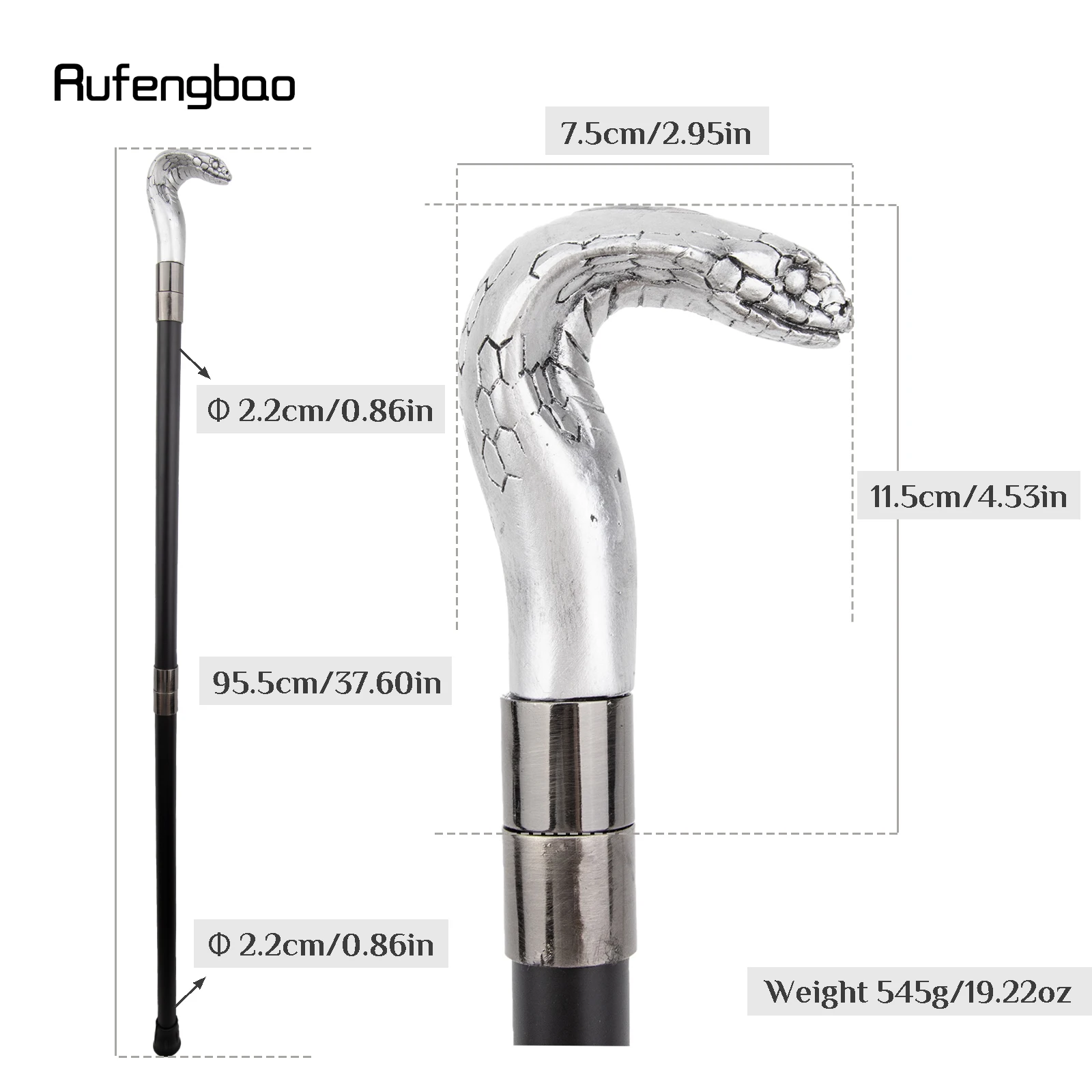 Witte Hars Slang Cobra Hoofd Wandelstok Mode Decoratieve Stalen Stok Gentleman Elegante Cosplay Riet Knop Crosier 95cm