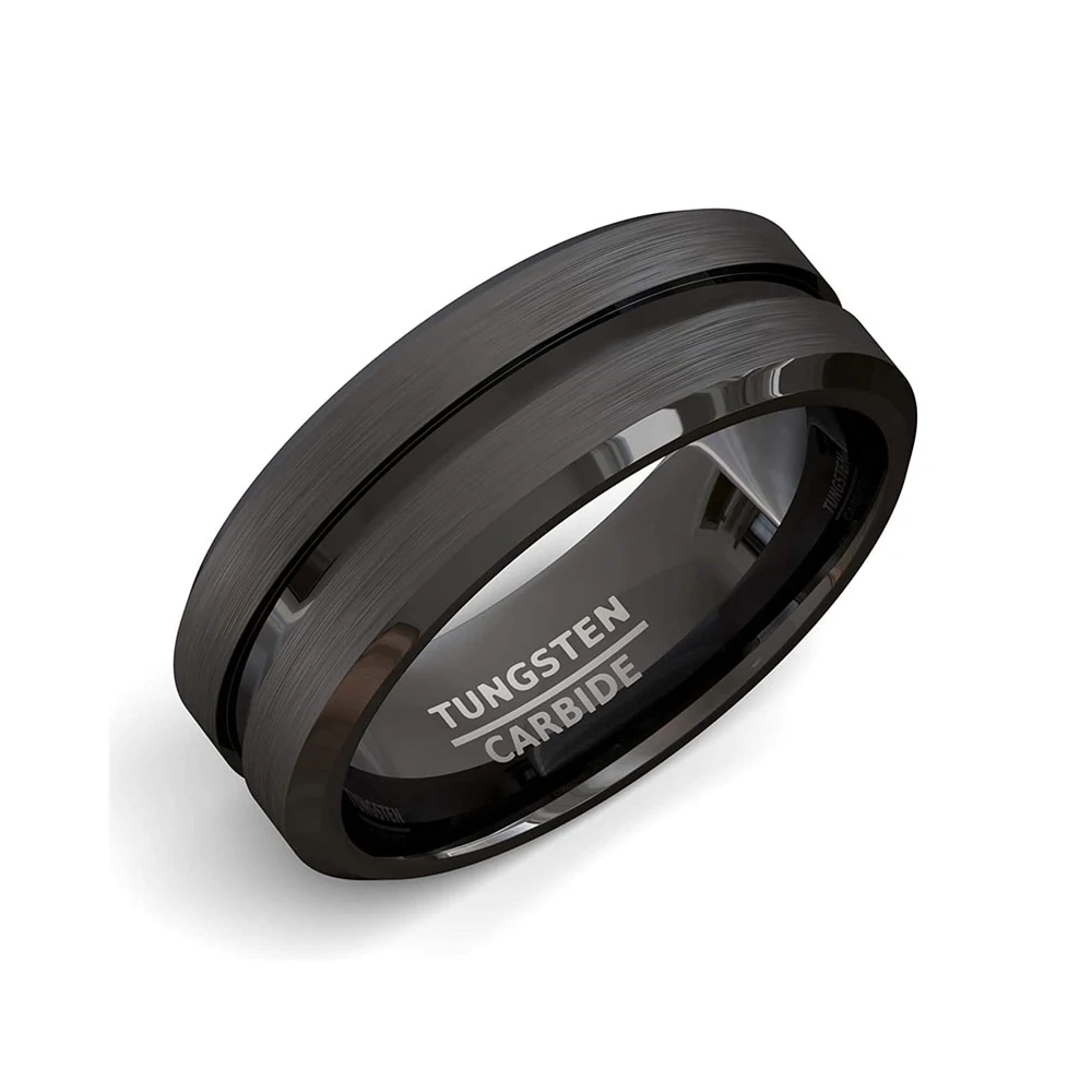8mm roestvrijstalen herenringen groothandel zwarte groef matte bruiloft verlovingsfeest cadeau jubileumringen voor vrouwen sieraden