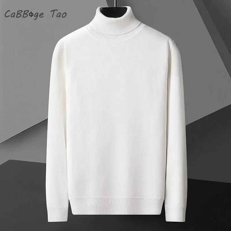 Masculino casual fino ajuste básico topos manga longa malha streetwear leve gola alta pulôver camisola de cor sólida