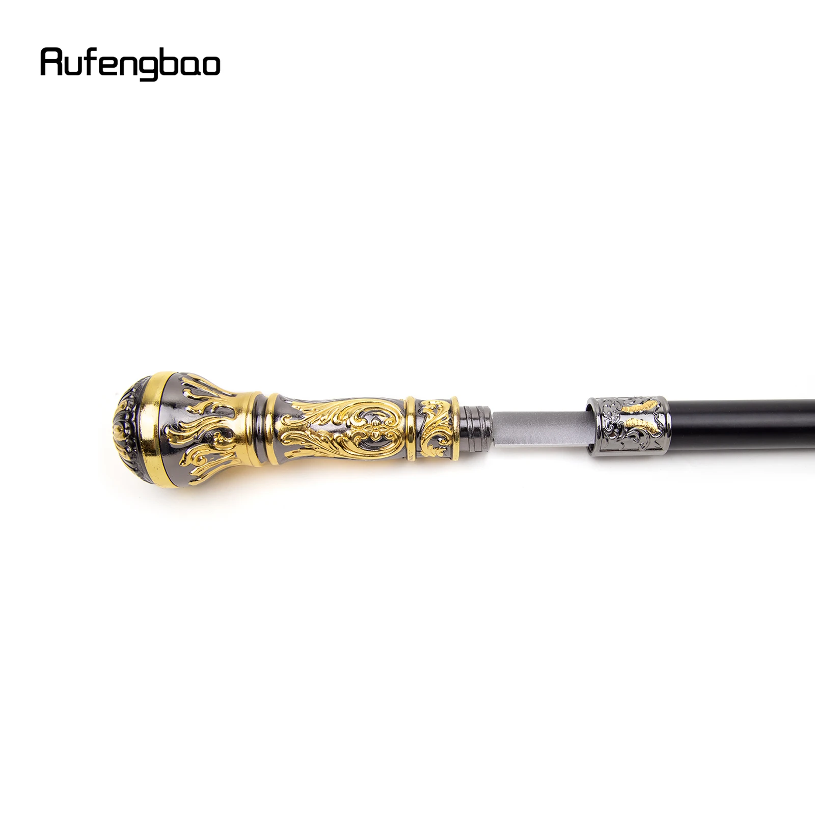 Golden สีดําหรูหรารอบ Handle Walking Stick ซ่อนแผ่นป้องกันตัวเองแฟชั่น Cane แผ่นคอสเพลย์ Crosier Stick 93 ซม