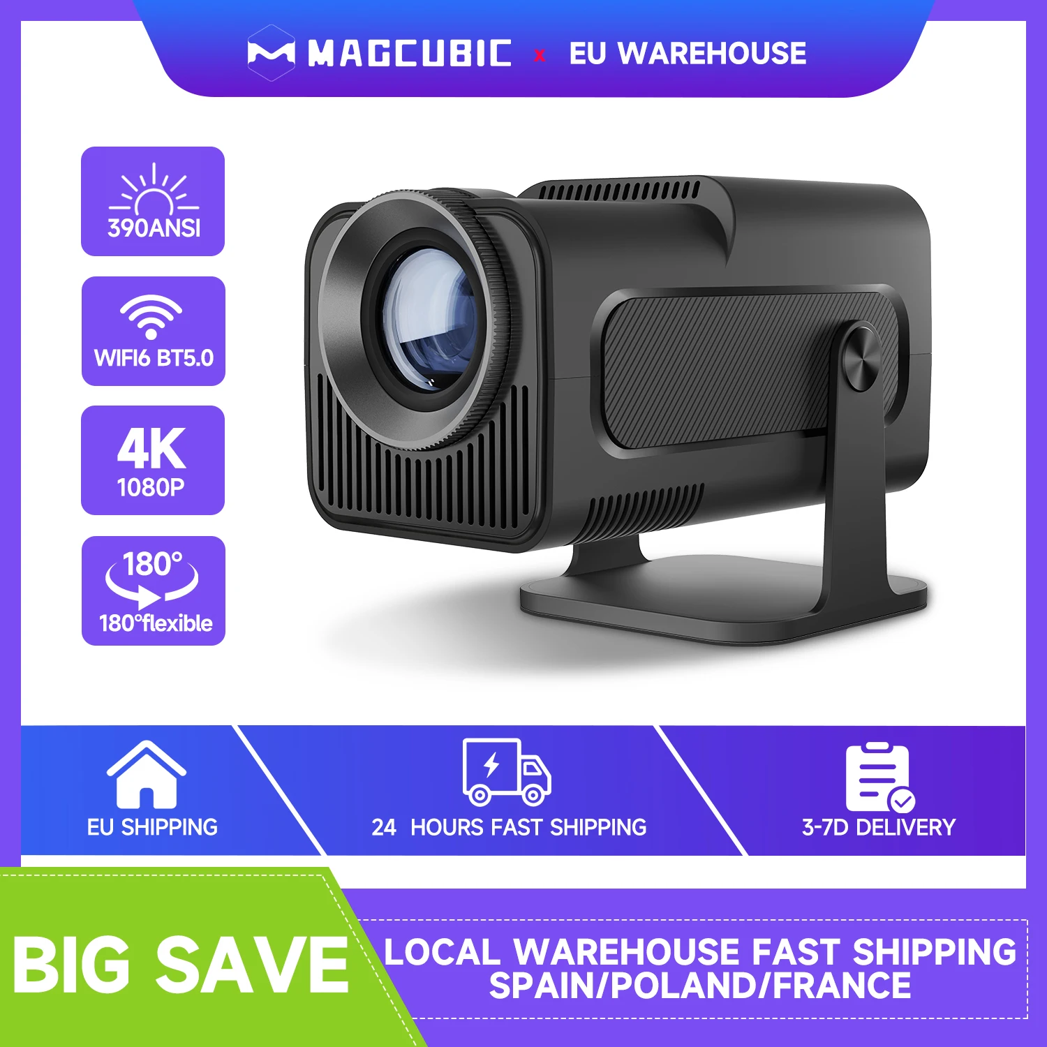Magcubic HY320 4K Android 11 Projektor 390ANSI Podwójne WiFi6 BT5.0 Przenośne kino natywne 1080P do kina domowego na świeżym powietrzu
