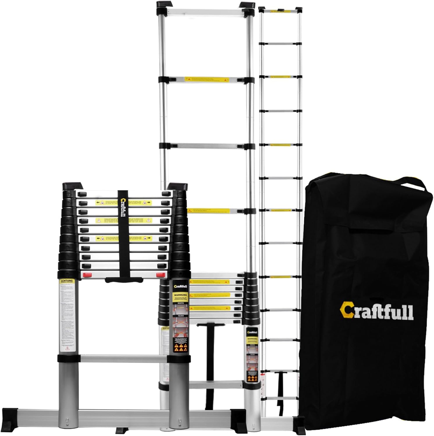Aluminium Telescopische Ladder Met Draagtas, 2/2.6/2.9/3.2/3.8/4.1/4.4 Meter, Zilver.