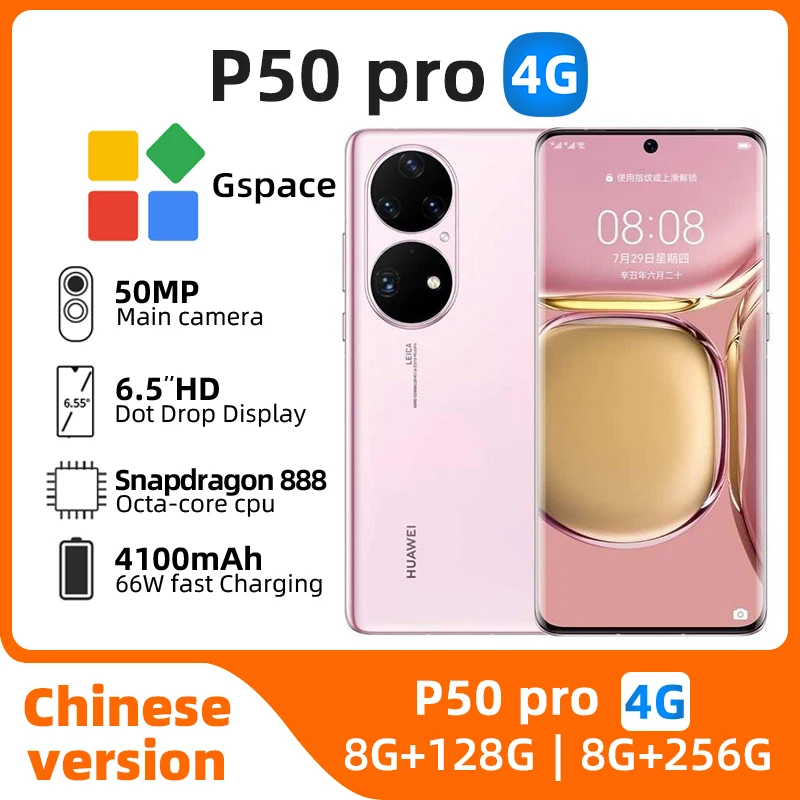 Versión Original CN Huawei P50 Pro 4G teléfono móvil 6,6 "pantalla curva HarmonyOS 2,0 Snapdragon 888 4360mAh teléfono inteligente usado