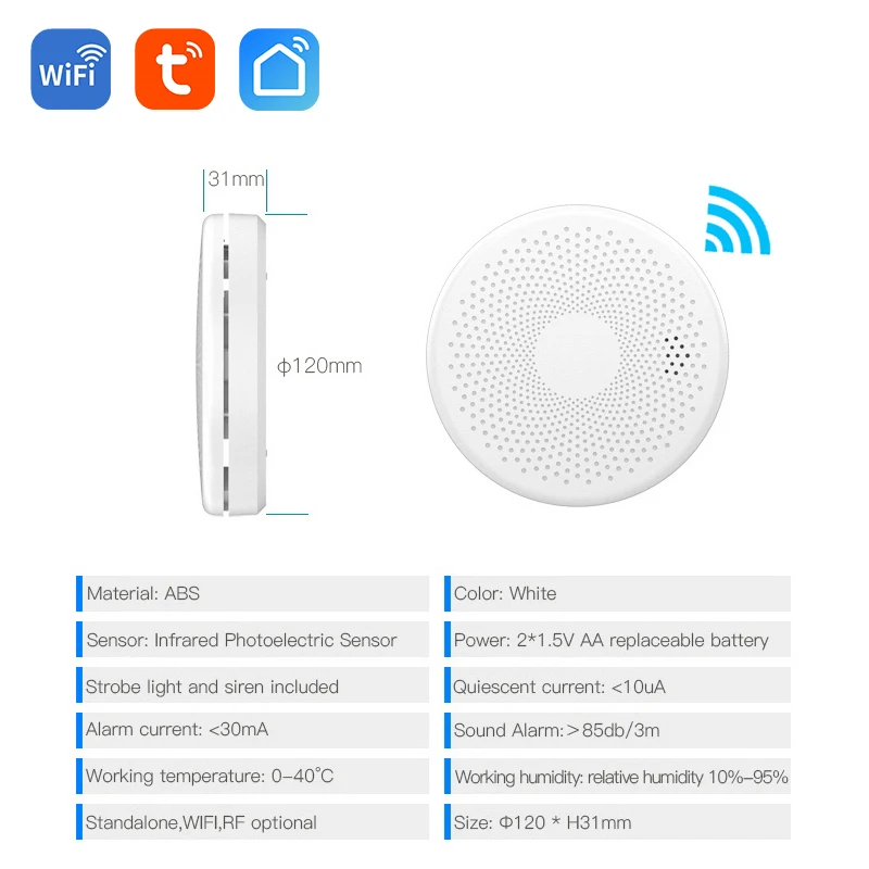 2 in 1 Version WiFi Tuya Smart Co & Rauchmelder Alarm Kohlen monoxid Salon Küche Shop Feuer Pir Sound Sensor Alarm