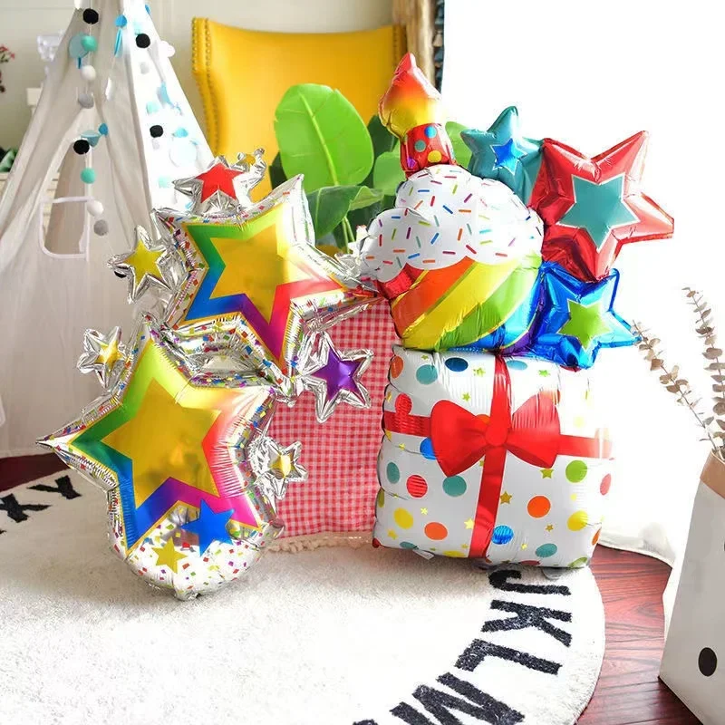 ขนาดใหญ่ 3 ชั้นเค้กวันเกิดเทียนฟอยล์บอลลูนลายและ Polka Dots, Party ตกแต่ง Photo Props
