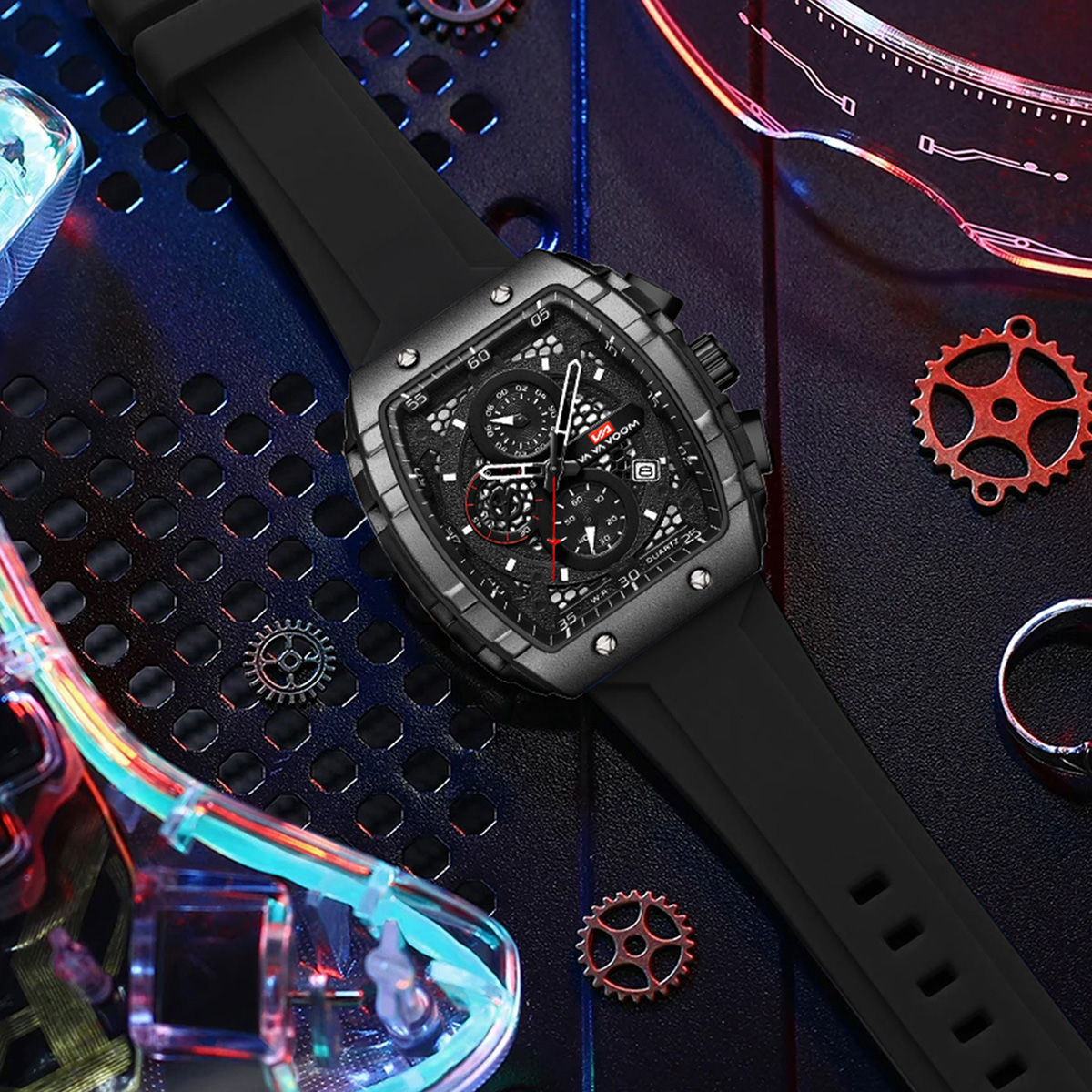 Va va voom relógio masculino com 47mm grande mostrador cronometragem multifuncional relógio elegante pulseira de silicone relógio esportivo militar para homem