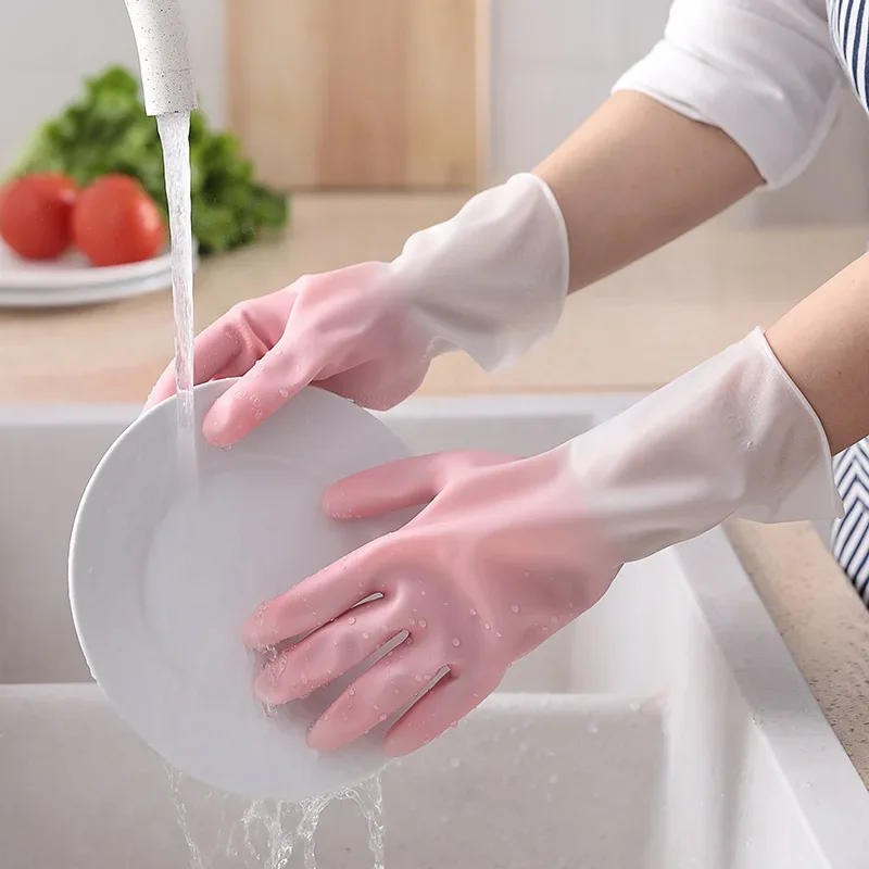 1 คู่ซิลิโคนทําความสะอาดถุงมือล้างจานทําความสะอาดถุงมือ Scrubber จานฟองน้ําล้างถุงมือยางทําความสะอาดเครื่องมือ