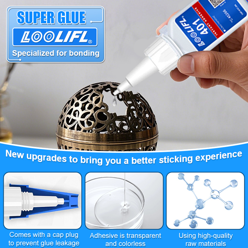 LOOLIFL 20g 401 Istantaneo Forte Super Colla Universale Supercolla Potente Colla Istantanea per Resina Ceramica Metallo Vetro Riparazione Rapida FAI DA TE